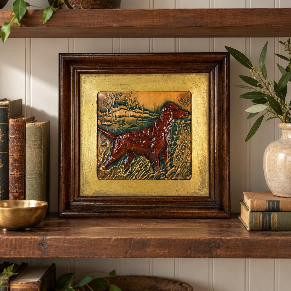 Vintage Punched Tin Setter Hunting Dog Art Copper Finish Sporting Heritage Decor